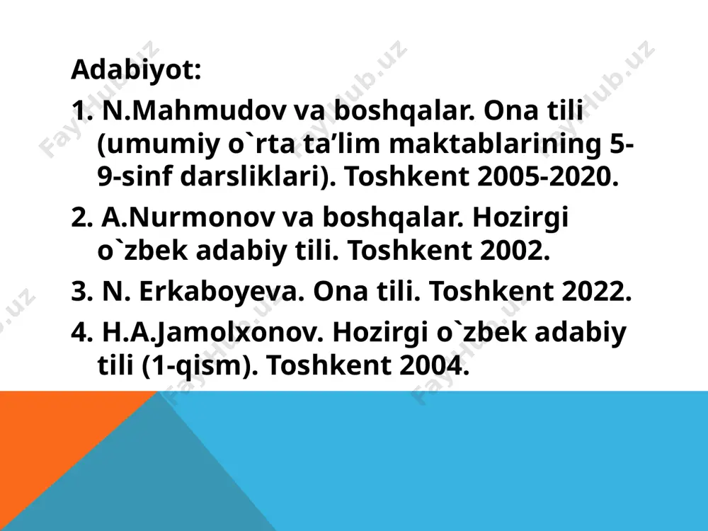 evalarda talaffuz paytida т tovushiga oʻtadi: murch » burch (garmdori — xorazm shevasida). tarixan b va m tovushlarining almashinuvi turkiy tillarda kuzatiladi: ber — men, bunga — munga vah. v tovushi — lab-lab va lab-tish, sirg’aluvchi, jarangli undosh tovush. soʻzning boshida (vazifa, vafo), oʻrtasida (sovun, lavlagi, taqvim) va oxirida (o'tov, birov) kela oladi. sof o`zbekcha soʻzlarda bu tovush soʻz boshida deyarli qo`llanmaydi. m tovushi - lab-lab, pertlovchi-sirg’aluvchi, burun, sonor, jarangli undosh tovush boʻlib, soʻzning boshida (mehr, mo'ylov, mulk), oʻrtasida (omon, umr) va oxirida (tom, bodom, qadam) kela oladi. p tovushi — lab-lab, sof portlovchi, jarangsiz undosh tovush bo`lib, soʻzning boshida (pilla, po'choq, parda), oʻrtasida (opa, qipiq, to'piq) va oxirida (cho'p, top, sop) kela oladi. koʻp bo`g'inli soʻzlarning oxirida bu tovush deyarli uchramaydi. har qanday tilda ham tovushlar yozuvda yozilganidek talaffuz qilinavermaydi. tovushlar kompleksini (tizimini) birga talaffuz qilish natijasida ayrim tovushlar o`zaro bir-biriga ta'sir qiladi va bu ta'sir tovush o`zgarishiga olib …