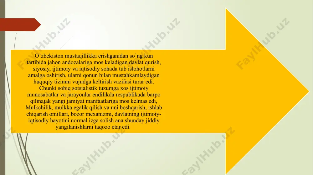 alqning fikrini bilish maqsadida 1991- yil 17- mart kuni butunittifoq referendumini o‘tkazishga qaror qildi. 1991- yil 20- fevralda o‘zbekiston oliy kengashining rayosati ham referendum o‘tkazishni ma’qulladi va sssr oliy soveti tomonidan tayyorlangan byulleten bilan birga yana bitta qo‘shimcha byulletenni ovozga qo‘yishga qaror qildi. qo‘shimcha byulletenga „siz o‘zbekistonning mustaqil teng huquqli respublika sifatida yangilangan ittifoq (federatsiya) tarkibida qolishiga rozimisiz?“ degan savol qo‘yildi. ovoz berishda qatnashgan saylovchilarning 93 foizi bu savolga „ha“ deb javob berdilar. demak, o‘zbekistonliklar o‘z mamlakatini mustaqil davlat sifatida federativ ittifoqda bo‘lishini, o‘zbekistonning suveren respublika sifatida rivojlanishini yoqlab ovoz bergan edi-lar. islom abdug`aniyevich karimov umumxalq ovoz berish yo`li bilan mamlakat prezidenti etib saylanganidanoq o'zining butun amaliy faoliyatida xalq va vatan manfaatini nazarda tutib faoliyat ko`rsatdi. u oliy kengashning 1992-yil 4-yanvarda bo`lib o’tgan navbatdan tashqari ix sessiyasida shunday degan edi: «menga qanday yuksak mas'uliyat yuklanganini his qilgan holda xalqning munosib turmush kechirishi uchun qanday yo'llar tanlaganimiz haqida ba'zi fikrlar bilan …