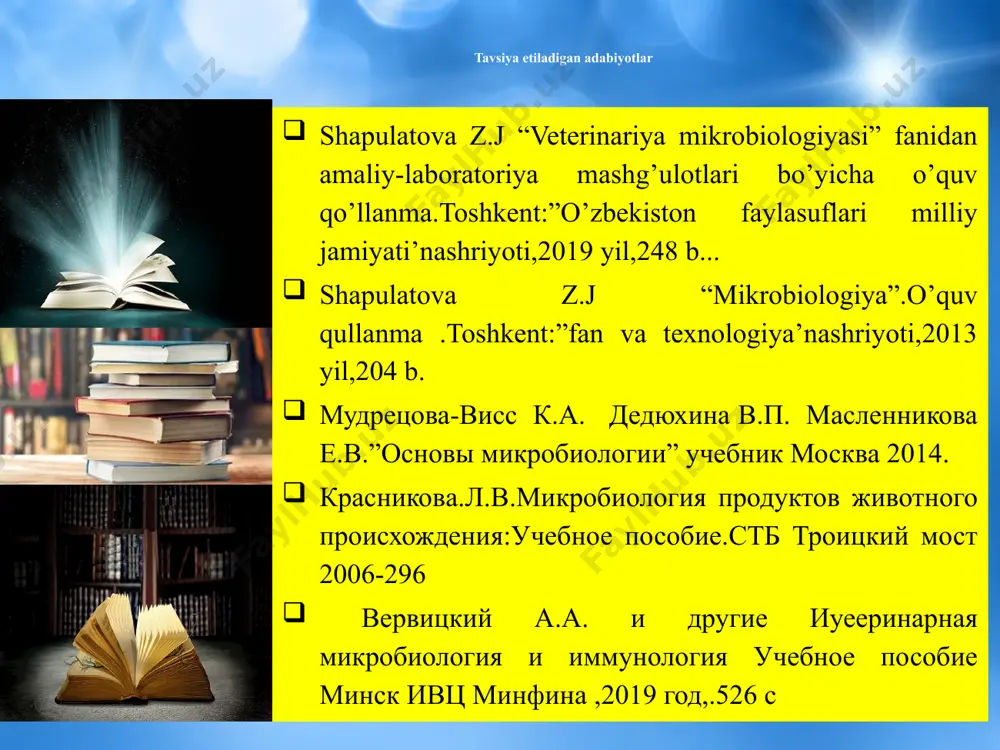 , ammiak, organik kislotalar va aminokislotalar hosil bo’ladi. mezasaprob zonada moddalarning parchalanishi davom etadi: h2s→h2so4 gacha, nh3→hno3 gacha oksidlanadi. tabiiy sharoitda mikroblar uchun suv ma’lum bir holatda qulay muhit hisoblanadi. suv mikroflorasi, uning yuqumli kasalliklarni tarqatishidagi roli tabiiy sharoitda mikroblar uchun suv ma’lum bir holatda qulay muhit hisoblanadi. suvning doimiy mikroflorasiga pseudomonas flusorescens, micrococcus coradidus, micrococcus agilus va boshqalar kiradi. bundan tashqari, suvda ayrim zamburug‘lar, ekobakteriyalar, arxebakteriyalar, fotobakteriyalar, suv o‘tlari uchraydi. mikroorganizmlar dengiz va okean suvlarida ham keng tarqalgan. ularni har xil chuqurlikdan topishgan (3700-10000 m). suvning ifloslanish darajasi, ya’ni suvda uchraydigan har xil mavjudodlar (hayvon va o‘simlik) yig‘indisi saproblik tushunchasi bilan belgilandi. saproblikda 3 ta zona aniqlangan 1. polisaprob zona – eng kuchli ifloslangan zona bo’lib, bunda kislorod kam, organik birikmalar ko’p bo’ladi. 1 ml suvda bakteriyalar soni 1000000 dan ko’p bo’ladi. 2. mezosaprob zona – o’rtacha ifloslangan zona, bu zonada organik moddalarning intensiv oksidlanishi va nitrifikatsiyalanishi orqali minerallanishi …