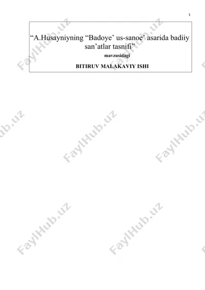 a.husayniyning “badoye’ us-sanoe’ asarida badiiy san’atlar tasnifi — DOC