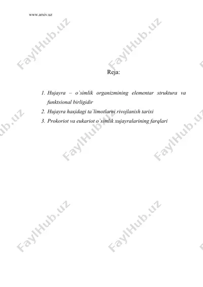 o`simliklar fiziologiyasining umumiy masalalari — DOC