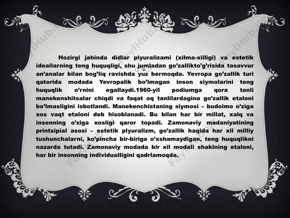 r necha turi bo'lgan. i asrda xi- toyliklarga taqlid etilgan qog'oz elpig'ich "utiva" keng tarqalgan edi. vii asrda yaponiyada ixtiro qilingan taxlama elpig'ich "ogi" askarlar kostyumiga kirdi. ular uni belbog'iga qistirib yurishardi. x asrda ogi aris- tokratlar orasida tarqaldi. yaponlarda o'ziga xos pan­tomima — "elpig'ich tili" — tuzilgandi. e'tiboringiz uchun raxmat ! image3.png image4.jpeg image5.jpeg image6.jpeg image7.jpeg image8.jpeg image9.jpeg image10.jpeg image11.jpeg image12.jpeg image13.jpeg image14.jpeg image15.jpeg image16.jpeg image17.jpeg image18.jpeg image19.jpeg image20.jpeg image21.jpeg image22.jpeg image23.jpeg image24.jpeg image25.jpeg image26.jpeg image27.jpeg image28.jpeg image29.jpeg image30.jpeg image31.jpeg image2.png /docprops/thumbnail.jpeg