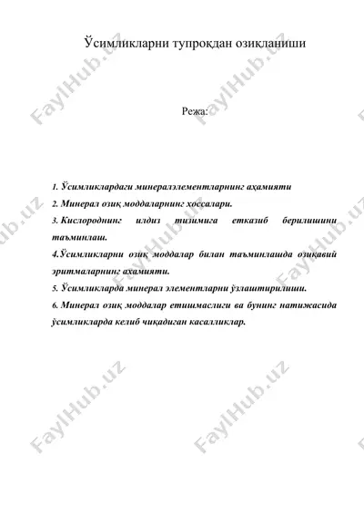 ўсимликларни тупроқдан озиқланиши — DOCX