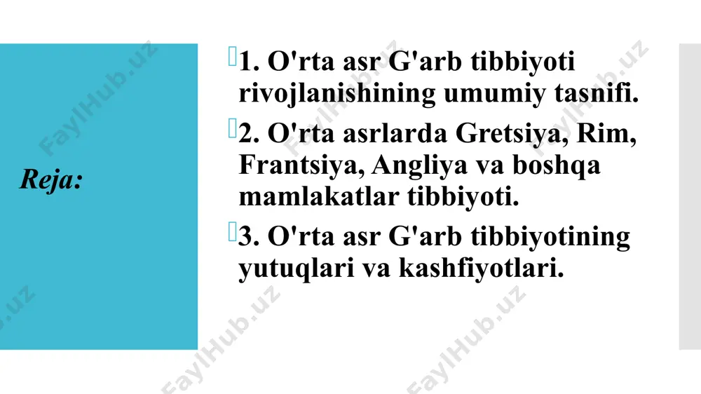 g aksariyatida bir necha o'nta yotoq bor edi. vizantiyadagi davolash usullari vizantiya shifokorlari gippokratning tana to'rtta temperamentdan iborat: qon, balg'am, sariq va qora o'tdan iborat degan nazariyaga amal qilishdi. bu temperamentlar yilning ma'lum bir fasli bilan bog'liq edi: issiq yoki sovuq, quruq yoki nam. vizantiya shifokorlari bu temperamentlarni aniqlashda galenning ishiga katta ishonishgan. vizantiyadagi davolash usullari vizantiya diagnostikasi usullari shifokorning bemor pulsi va siydikini kuzatishiga qaratilgan. bundan tashqari, ba'zi kasalliklar uchun shifokorlar najas, nafas olish tezligi va nutqni tekshirishlari mumkin edi. pulslar sohasida shifokorlar galenning ta'limotiga amal qilib, pulsni kattaligi, kuchi, tezligi, qattiqligi yoki yumshoqligi bo'yicha aniqladilar. mashhur shifokorlar pavel eginskiy ioann zaxariyas aktuarios aleksandr tralliyskiy pavel eginskiy (625-690) - vii asrning mashhur yunon jarrohi va akusheri, aleksandriyada amaliyot o'tkazgan. uning "tibbiy to'plam" nomi bilan ham tanilgan "esda qolarli yozuvlar" nomli inshosi o'sha davr tibbiyotining to'liq tasnifi bo'lib, galen, aetius va oribaziya asarlaridan ichki kasalliklar bo'limlarida keltirilgan. jarrohlik qismida ko'plab …