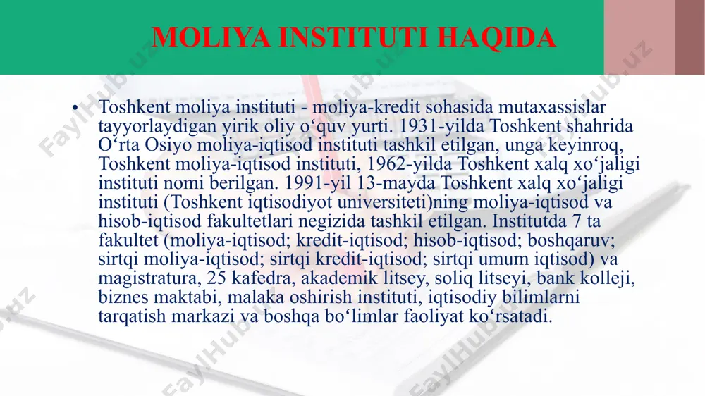 aga keltiradi. daromadlar ikkilamchi taqsimlanganda byudjetdan trans-fertlar (toʻlovlar) va turli maxsus fondla ajratiladi. daromadlar kayta taqsimlanganda turli nodavlat va jamoat tashkilotlari korxonalardan, aholidan va byudjetdan pul olib, oʻzining maxsus fondlarini hosil etadi. moliya pul munosabatlari sifatida iqtisodiyotda muhim vazifalarini bajaradi: 1. taqsimlash vazifasi — jamiyat daromadi boʻlgan yalpi ichki mahsulot (yaim) pul, qiymat shaklida iqtisodiyot subʼyektlari oʻrtasida boʻlinadi, ulardan har biri oʻz hissasini oladi, oʻz daromadiga ega boʻladi. 2. rivojlantirish vazifasi — moliya fondlaridan pul berish orqali iqtisodiyot subʼyektlarining faolligi yuzaga keltiriladi. ragʻbatlantirish moliya vositalarini qoʻllash orqali, chu-nonchi mukofotlash, subsidiya, subvensiya ajratish, jarima solish, sanatsiya va soliqlarni qoʻllash vositasida amalga oshiriladi. bozor sharoitida asosiy ragʻbatlantirish vositasi soliq hisoblanadi. soliqdan imtiyozlar berish soliq toʻlovchilarni qoʻliga tekkan daromadini oshiradi. maqsadli imtiyozlar ularni yaxshi ishlashga undaydi. 3. ijtimoi y himoya vazifasi — nochor aholi qatlamlari davlatdan, korxona va har xil nodavlat tashkilotlaridan va puldor fuqarolardan moliyaviy yordam oladi. mazkur vazifani davlat byudjetining ijtimoiy …