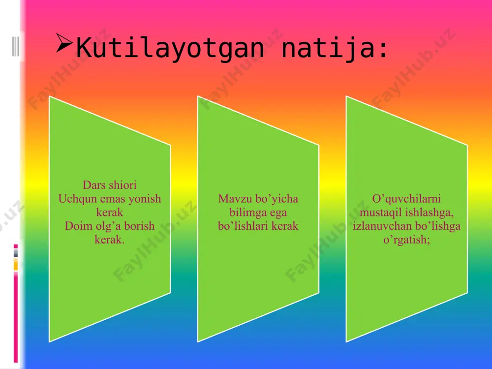 11 — mo'ljal olish (o‘zi turgan joyni aniqlash); 12 — geometrik shakllarni aniqlash markazi. i— eng ustki qavat, nerv hujayralarining kalta o‘simtalaridan tashkil topgan; ii— donador hujayralar; iii— piramidasimon hujayralar; iv — yulduzsimon hujayralar; v— piramidasimon yirik hujayralar; vi — duksimon hujayralar. bosh miya katta yarimsharlari po‘stloq qavatining qalinligi 2,5—3,0 mm boladi. po‘stloq tekis bo‘lmasdan pushta va egatlardan iborat . miya po‘stlog‘ining bunday tuzilishi unda nihoyatda ko‘p miqdorda nerv hujayralari joylashuviga imkon beradi. binobarin, miya po‘stlog‘ida 14—16 mlrd. atrofida nerv hujayralari joylashgan. miya ish faoliyati uchun shunday energiya kerakki,hatto uning quvvatidan 10 vattli lampochka yoqish mumkin. inson miyasida har soniyada 100000ga yaqin kimyoviy reaksiya sodir bo’ladi. miyamiz ko’z , quloq va boshqa sezgi organlari qabul qilgan axborotni 10%ini gina qayta ishlaydi,qolgan 90%ini tashlab yuboradi. miya neyronlarining eng yuqori faoliyati (tezligi) soatiga 400 killometrdir. miyaning 80% i suvdan iborat. kunga nisbatan tunda inson miyasi faolroq bo’larkan. yangiliklar.internet ma’lumoti yangi mavzuni mustahkamlash …