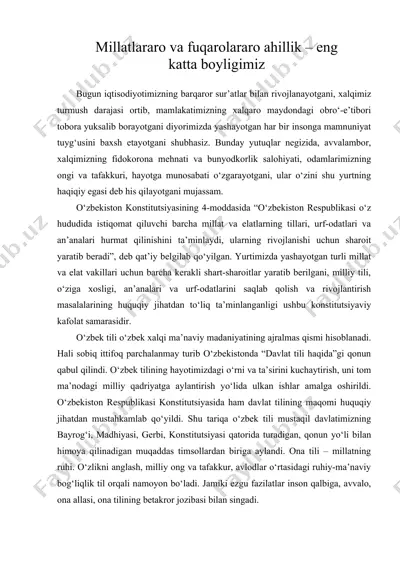 millatlararo va fuqarolararo ahillik – eng katta boyligimiz — DOC