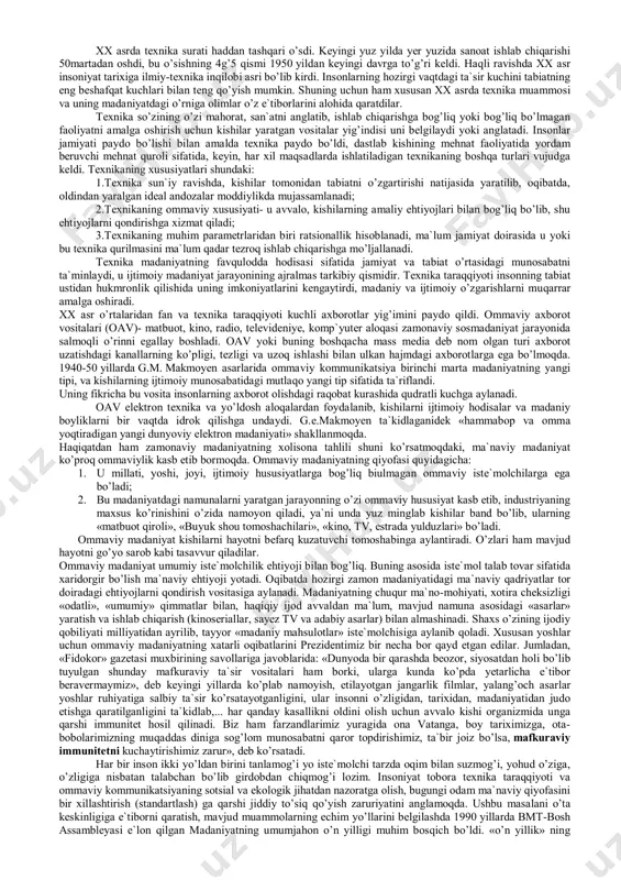 musulmon davlatchiligining qaror topish tomirini belgiladi. din hayotni muqaddas shaklda tasvirlovchi g’oyalarni yaratdi: falsafada- teologiya, adabiyotda-ilohiy, didaktik janrlar, yevropa musiqasida cherkov gimnlari-liturgiya va messa, tasviriy san`atda xristianlik syujetlari asosiy o’rin tutdi. asosiy fanlar ilohiyot va sxolastika (o’rta asr falsafasida yunoncha shunday atalgan va bu atama fikr so’qish, dogmatizm, mazmunsiz, formal bilimni anglatgan). ilohiyot olam va inson haqidagi o’z «ilmiy» manzarasini yaratdi. koinot xususidagi ilmda yer olamning, ierusalim dunyoning markazi degan qarash hukmronlik qildi. inson majoziy tarzda mikrokosmos- tana-er, qon-suv, nafas-havo, harorat-olov, ya`ni u boshlang’ich ibtidodan iborat deb qaraldi. islomda san`atga nisbatan qat`iy biryoqlama, diniy aqidalar timsoli ifodasini ko’ramiz. bunda cherkov tizimini yo’qligi, har bir odamni olloh-bilan tanho muloqotining mumkinligi aholi manzillari, mahallalarda qurilishning ommaviy shakli-masjidlarni bino etilishi bo’lib, uning dastlabki namunasi muhammad payg’ambar tomonidan madina shahrida solingan masjiddir. yuqori ma`lumotli musulmonlar orasida yevropa mamlakatlaridagi universitetlardan ilgariroq oliy ta`lim maktab-madrasalari keng tarqalishini belgiladi. musulmon adabiyotida ustivorlik qilgan she`riyatni rivojlanishida so’fiylik katta …