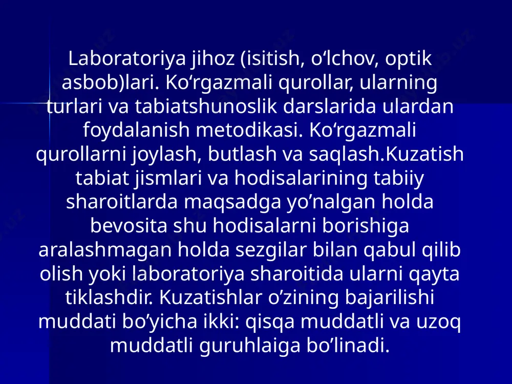 rni kuzatishlar o’tkazishga yordamberadi. “yozda siz tabiatda nimalarni kuzatdingiz?”, “kuzatishga o'rganing”, “kuzda tabiatni kuzatish natijalari*, “tabiat va odamlar mehnatidagi bahorgi va yozgi o’zgarishlar haqida nimalami bilib oldingiz?” kabi maqolalar shular jumlasidandir.