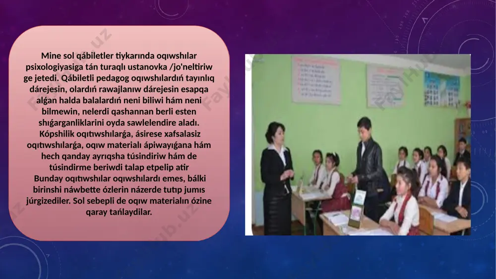 ar. 3. m. g. davletshin. zamanagóy maktab o'qituvchisining psixologiyasi. t, 1999 y. 11-18 betlar. 4. e. g'oziyev. joqarı mektep psixologiyasi. t, 1997 y. 94-98 betlar. 5. www.pedagog. uz 6. www. zıyanet. uz image3.png image4.jpeg image5.jpeg image6.png image7.jpeg image8.jpeg image9.jpeg image10.jpeg image11.jpeg image12.jpeg image13.jpeg image14.jpeg image15.jpeg image16.png image17.jpeg image18.jpeg