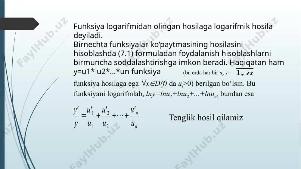 logarifmik hosila. daraja koʻrsatkichli funksiyaning hosilasi. - Page 4
