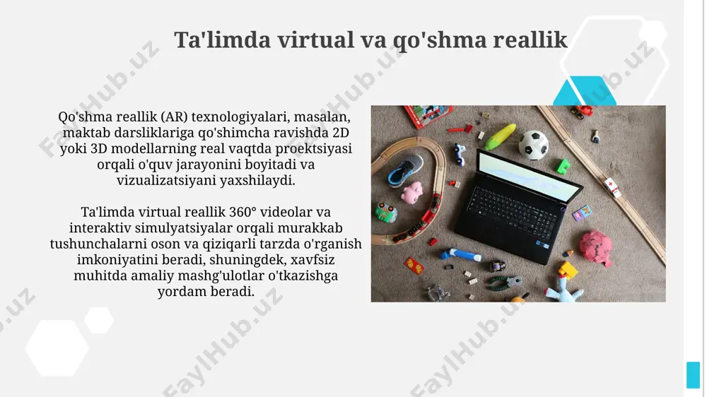 hga yordam beradi. linux operatsion tizimi ta'limi linux operatsion tizimi o'quv muhitlaridagi 20 dan ortiq bepul va ochiq manbali ta'lim dasturlarining mavjudligi, ta'lim jarayoniga tejamkorlik va moslashuvchanlikni ta'minlaydi. linux serverlaridagi virtuallashtirish texnologiyalari orqali 10 tagacha ta'lim platformasini bir vaqtning o'zida ishlatish imkoniyati, resurslardan samarali foydalanishni ta'minlaydi. ta'limda ochiq dasturiy ta'minot ochiq manbali platformalar, masalan, wordpress yoki drupal, 500 mingdan ziyod veb-saytlarni ishlab chiqishda ishlatilib, onlayn ta'lim resurslarini yaratish imkoniyatlarini kengaytiradi. o'qituvchilar uchun 20 dan ortiq ochiq manbali dasturlar mavjud bo'lib, ular o'quv materiallarini yaratish, baholash va taqdim etish jarayonlarini soddalashtiradi. mobil operatsion tizimlar (android, ios) ta'limi ios ning xavfsizlik protokoli va cheklangan dasturlash muhiti tufayli, o'quv maqsadlarida androidga nisbatan kamroq malware va virus xavfi mavjud. taxminan 80% maktab o'quvchilari mobil qurilmalardan foydalanib, onlayn ta'lim platformalariga kirish imkoniyatiga ega bo'lib, ularda real vaqtda o'qituvchi bilan bog'lanish imkoniyati mavjud. operatsion tizimlarning turlari zamonaviy ta'lim texnologiyalari ko'pincha 3 ta asosiy operatsion tizim: windows, …