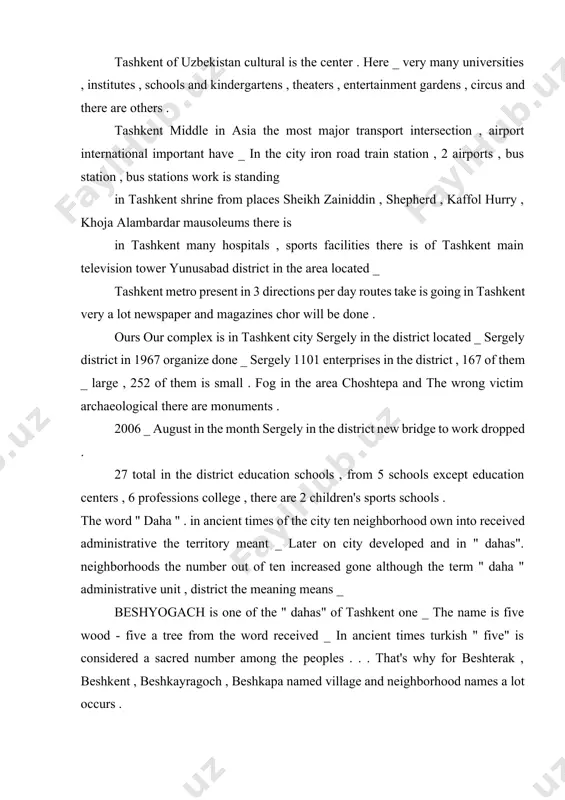 e part located _ written in the works zangiota also called dahasi . muhammad salihkhoja teacher rahim karakhoja son's " history yes tashkent "-" of tashkent new history " in the work " beshyogoch " . with such a name called _ of this the reason is zangiota that's it dahada funeral done _ sheikh aykhoja ibn tashkhoja – zangiota name with famous was _ sebzor - daha name persian " seb " - apple from the word come came out " sebzor " and " almazor " . the meaning means _ of the city the most small more _ north in the area located _ hazrat imam kaffoli hurry up mausoleum that's it on the ground people this take a step name shortening pronounce hastimom _ does _ abu bakr qaffali shoshi lived in 903-976 years . he is the person in the world famous sheikh was _ …