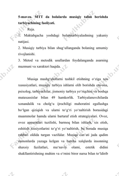 musiqiy tarbiya mashg'ulotlari — DOC