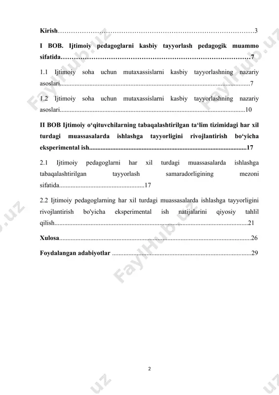 dir qanday bo‘lishidan qat‘i nazar, o‘qituvchilarni tayyorlash uchun muhim ahamiyatga ega fan sohasi. bizning fikrimizcha, “ijtimoiy pedagogika” moduli “umumiy pedagogika” fani tizimli tashkiliy fan hisoblanadi o‘qituvchining ijtimoiy-pedagogik yo‘nalishining tarkibiy qismi trening. ushbu modulning o‘qituvchilar malakasini oshirishga kiritilishi dastur quyidagi zamonaviy bilan bevosita bog‘liq shartlar: - o‘rtasidagi munosabatlarni insoniylashtirish zarurati shaxs va jadal rivojlanayotgan jamiyat; − ijtimoiy-pedagogik bilimlarning o‘rn ijtimoiy sohaning barcha sohalari rivojlanishini ilmiy ta‘minlash amaliyot (ijtimoiy institutlar, ijtimoiy xizmatlar tizimi); − ijtimoiy-pedagogik faoliyatning rolini oshirish. ilmiy, uslubiy adabiyotlarda, “ijtimoiy pedagogika” fanining tarkibiy qismi sifatida talqin etiladi ijtimoiy pedagogika bo‘yicha mutaxassislarni kasbiy tayyorlash, ijtimoiy ish, maxsus psixologiya, tuzatish va reabilitatsiya pedagogika bo‘lib, o‘z ichiga bo‘lim va mavzulardan iborat ekologik va shaxsiy ijtimoiy pedagogika ijtimoiy pedagogning kasbiy faoliyati shaxsni har tomonlama rivojlantirish, ijtimoiy adolat va inklyuzivlikni ta‘minlashga qaratilganligi bilan o‘ziga xosdir. ijtimoiy pedagoglar erta bolalikdan to voyaga yetgunga qadar va turli sharoitlarda, jumladan, maktablarda, mahalla markazlarida, kasalxonalarda va axloq tuzatish muassasalarida …