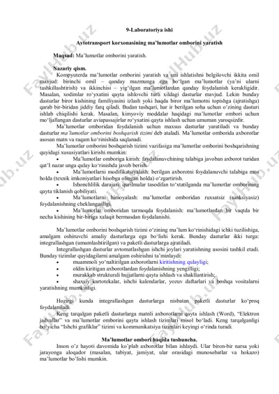avtotransport korxonasining ma'lumotlar ombori — PDF