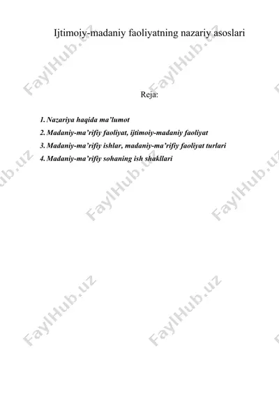 ijtimoiy-madaniy faoliyatning nazariy asoslari — DOC