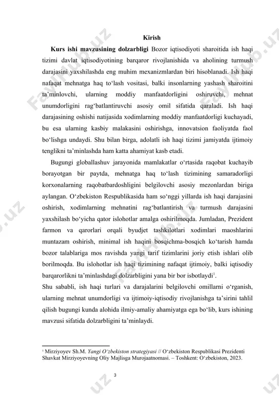 t nazariyasi asosida ish haqini “mehnat qiymatining moddiy ifodasi” sifatida talqin etgan va uni kapitalistik tizimdagi ekspluatatsiya vositasi sifatida ko‘rsatgan. j. keyns esa xx asrda ish haqi darajasining iste’mol va talab bilan bevosita bog‘liqligini, davlatning ish haqi tizimidagi tartibga solish rolini alohida ta’kidlagan. zamonaviy iqtisodchilar esa ish haqi shakllari, mehnat unumdorligi, rag‘batlantirish mexanizmlari, korxona daromadliligi va xalqaro tajribalar asosida ish haqi tizimining samaradorligini o‘rganib kelmoqda. ularning tadqiqotlarida xodimlarning malaka darajasi, mehnat bozoridagi raqobat, davlatning ijtimoiy siyosati, ishlab chiqarish texnologiyalarining rivojlanishi kabi ko‘plab omillar ish haqi darajasiga ta’sir qiluvchi asosiy mezonlar sifatida ko‘rsatib berilgan. o‘zbekiston sharoitida ham mustaqillik yillarida ish haqi tizimi bo‘yicha ko‘plab ilmiy izlanishlar amalga oshirilgan. mahalliy iqtisodchilar tomonidan tarif tizimlari, minimal ish haqi darajasi, bozor iqtisodiyoti sharoitida ish haqi va mehnat unumdorligi o‘rtasidagi bog‘liqlik hamda ish haqini rag‘batlantiruvchi mexanizmlarni takomillashtirish masalalari keng yoritilgan. hozirgi kunda ham bu mavzu iqtisodchilar, siyosatchilar va amaliyotchi mutaxassislar tomonidan dolzarb yo‘nalish sifatida tadqiq …