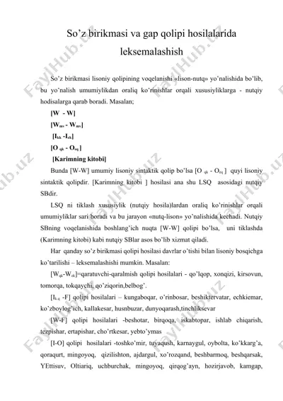 so’z birikmasi va gap qolipi hosilalarida leksemalashish — DOCX