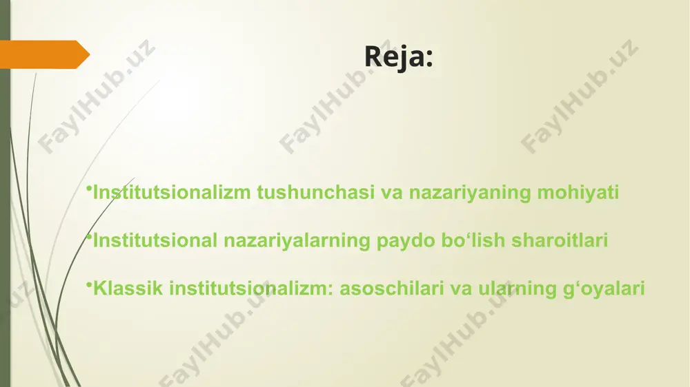 adi: industrial inqilob va ishlab chiqarishning kengayishi yangi texnologiyalar, mashinasozlik, transport va kommunikatsiya vositalarining rivojlanishi iqtisodiyotda tub o‘zgarishlarga olib keldi. yirik sanoat korxonalari va monopoliyalar paydo bo‘ldi. monopoliyalarning shakllanishi va bozorning o‘zgarishi klassik iqtisodchilar ta’kidlagan “erkin raqobat” amalda buzildi. monopoliya va kartellar iqtisodiy jarayonlarni boshqara boshladi. davlatning iqtisodiyotdagi rolining ortishi iqtisodiy inqirozlar va ijtimoiy tengsizlik davlatning iqtisodiy jarayonlarni tartibga solishga majbur qildi. 3.klassik institutsionalizm: asoschilari va ularning g‘oyalari klassik institutsionalizm xx asr boshlarida shakllangan bo‘lib, u o‘sha davr iqtisodiy va ijtimoiy muammolarni chuqurroq tahlil qilishga intilgan. ushbu yo‘nalishning asoschilari bo‘lib t. veblen, j. r. commons va u. mitchell hisoblanadi. ularning g‘oyalari zamonaviy iqtisodiy tafakkurga katta ta’sir ko‘rsatgan. klassik institutsionalizmning asoschilari iqtisodiyotni faqat matematik modellar va bozor qonunlari orqali tushuntirish mumkin emasligini ta’kidladilar. ular iqtisodiy rivojlanishda institutlar, madaniyat, odatlar, huquqiy tizim va empirik kuzatuvlarning hal qiluvchi ahamiyatini ko‘rsatib berdilar. tornstayn veblen (1857–1929) asarlari: “bekorchi sinf nazariyasi”, “iqtisodiy institutlarning nazariyasi”. asosiy g‘oyalari: …