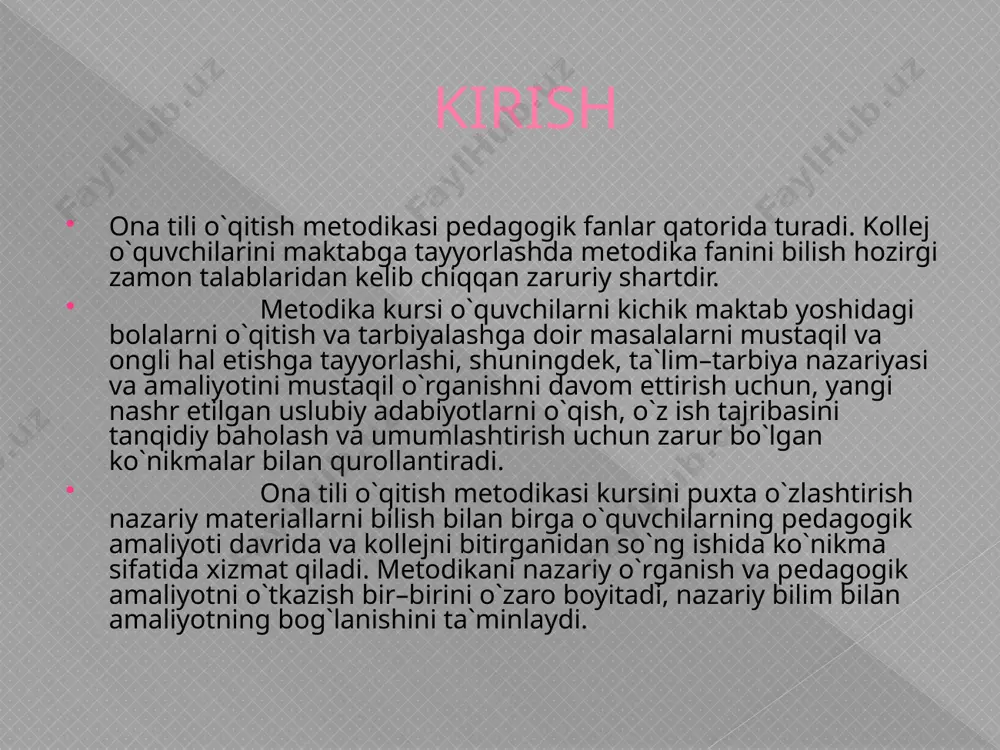 i so’zlar solishtiriladi. grammatik tahlil va uning turlari grammatik tahlil muhim ahamiyatga ega bo’lgan va eng ko’p qo’llanadigan mashq turidir. grammatik tahlil orqali bolalarning grammatikadan olgan nazariy bilimlarini nutq amaliyotiga tadbiq etish malakalari taraqqiy ettiriladi. grammatik tahlil mazmuniga ko’ra to’rt xil bo’ladi: fonetik, morfologik, sintaktik va aralash tahlil. 1.fonetik (tovush harfiy) tahlilda so’zlardagi tovush va hzarflar ajratiladi, tovushlarning turlari: unli va undosh, jarangli va jarangsiz undoshlar belgilanadi. so’zlarning bo’g’inlarga bo’lish, bo’g’in ko’chirish qoidasi asosida bo’laklarga bo’lish ham fonetik tahlilga kiradi. fonetik tahlil boshlang’ich sinflarda (1-2-3-4) doimo o’tkaziladi. 2.morfologik tahlil a) so’z tarkibi yuzasidan tahlil qilinadi. ii iii iv sinf o’quvchilari o’zak va qo’shimchalarni (so’z yasovchi, shakl hosil qiluvchi ,so’z o’zgartuvchi) farqlaydilar o’zagi (gul:gulchi, gulli, gulsiz, gulla, guldon , gulzor) qo’shimchalarga o’xshash (ishchi ,gulchi,boshlovchi,bekorchi, yashovchi, boshla ishchi) so’zlar tanlab tahlilning to’g’riligini isbotlaydilar. b) so’z turkumlariga ko’ra tahlilda ii sinfdayoq so’zga savol berib, qaysi so’z turkumiga oidligini aniqlaydilar, ma’nosi (nimani bildirish)ni o’rganilgan …