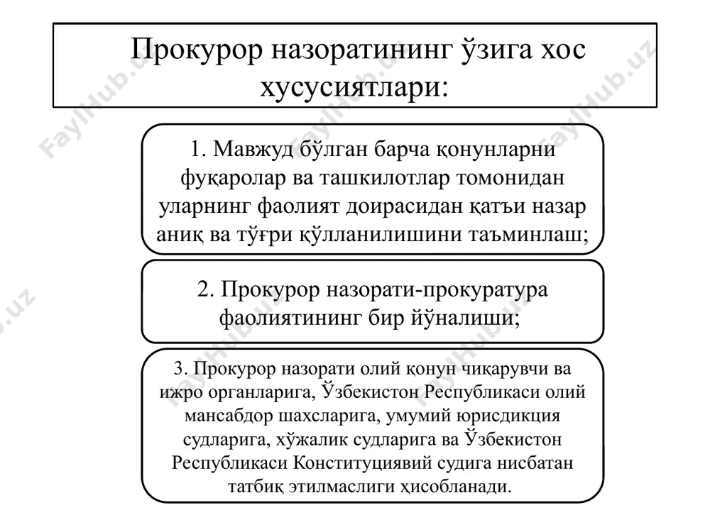 бликаси прокуратураси; прокурорларнинг ваколат муддати ўзбекистон республикаси бош прокурорининг, қорақалпоғистон республикаси прокурорининг, шунингдек вилоятлар, тошкент шаҳар, туманлар ва шаҳарлар прокурорларининг ҳамда уларга тенглаштирилган прокурорларнинг ваколат муддати беш йил. ўзбекистон республикаси бош прокуратураси ўзбекистон республикаси бош прокуратурасига ўзбекистон республикаси президенти томонидан лавозимига тайинланадиган ҳамда лавозимидан озод этиладиган ўзбекистон республикаси бош прокурори раҳбарлик қилади. ўзбекистон республикаси бош прокурори ўзбекистон республикаси президенти томонидан лавозимига тайинланадиган ҳамда лавозимидан озод этиладиган биринчи ўринбосарига, ўринбосарларига эга бўлади. прокурор назорати ҳужжатларининг турлари протест қарор тақдимнома ариза огоҳлантирув 15 image1.png image2.jpeg image3.jpeg image4.jpeg /docprops/thumbnail.jpeg
