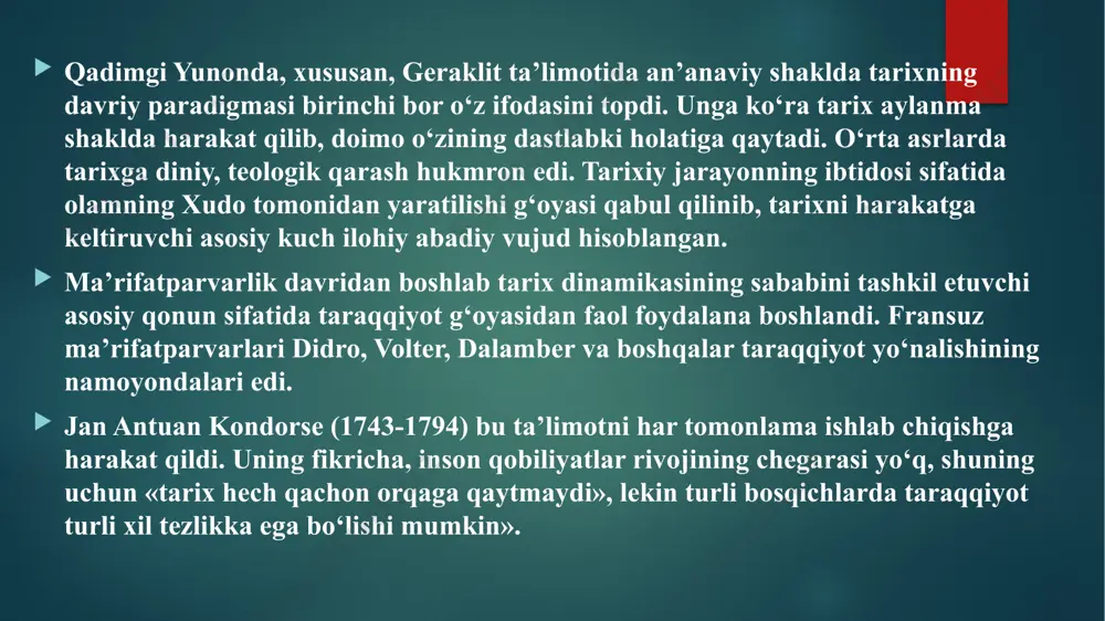 ruvchi bog‘lanishlar va o‘zaro ta’sirlar muhimdir. g.a.sorokinning fikricha, «jamiyat mavjud bo‘lishi uchun hech bo‘lmasa ikki kishi bo‘lishi va ular bir-birlari bilan o‘zaro ta’sir bog‘lanishida bog‘langan bo‘lishi kerak. bu eng oddiy jamiyatning ko‘rinishidir...». aflotunning fikricha, jamiyat odamlarning ehtiyojidan paydo bo‘ladi. arastu uni «tabiatning hosilasi», o‘rta asr falsafasi – alloh yaratgan degan fikrni olg‘a suradi. forobiy jamiyatning paydo bo‘lishini teleologiya oldindan belgilangan maqsadga muvofiq nuqtai nazardan tushuntiradi – jamiyat odamlarning komillikka erishishi uchun zarur, deb hisoblaydi. har qanday diniy ta’limot jamiyat, uning paydo bo‘lishi, rivojlanishi, faoliyat ko‘rsatishi to‘g‘risidagi o‘z talqinini berishga harakat qiladi. buddaviylik ijtimoiy hayotning har qanday ko‘rinishlaridan voz kechishni, uzlatga chekinib, nirvanaga cho‘mishga (maxsus holatga kirishga) da’vat qiladi konfutsiylik tarafdorlarining fikricha, erdagi dunyo osmon obrazi va unga o‘xshatib yaratilgan bo‘lib, unga hech qanday qo‘shimcha va o‘zgarishlar kiritilishi kerak emas. hinduviylik ijtimoiy tasavvurlarida o‘rnatilgan tartibning ierarxiyaga asoslanganligi va mustahkamligi g‘oyasi ustun turadi: jamiyatning hammasi kastalarga bo‘linganligi, ular o‘rtasidagi chegaralar qattiq saqlanishi …