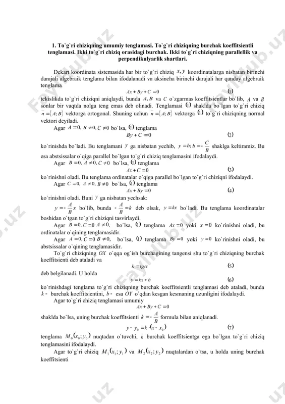 9 - þ þ ý ü = + + = - + b y x y x ( ) 4 ; 1 0 2 2 0 27 5 7 - þ þ ý ü = + + = - - c y x y x , ad be bc 2 1 - = k ad bc 2 1 1 1 2 = - = k k ad ( ) 6 2 1 3 - = - x y 0 2 = - y x ac 5 7 1 = k be ac be 7 5 1 1 2 - = - = k k be ( ) 3 7 5 4 + - = - x y 0 13 7 5 = - + y x o þ ý ü = + = - 13 7 5 0 2 y x y x ÷ ø ö ç è æ 17 …