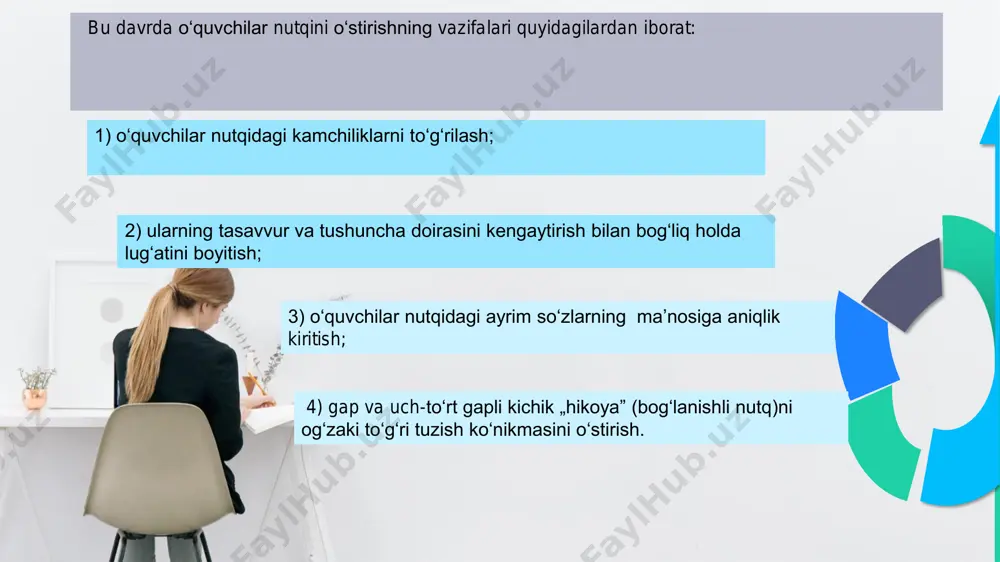 arining ко‘rinishini tasvirlab bering. — tasvirlashda qaysi so‘zlardan foydalandingiz? — kapalaklar qancha umr ko‘radi deb о‘ylaysiz? — kapalak so‘zini bo‘g‘inlarga bo‘ling va nechta bo‘g‘in ekanini chizmada tasvirlab bering. (— |— |------) — birinchi bo‘g‘inni ayting. (ka) — birinchi bo‘g‘inda nechta tovush bor? uni katakchalarda ifodalang. qolgan bo‘g‘inlar ustida ham shu tarzda ishlanadi. kapalak so‘zining bo‘g‘in -tovush tuzilishi chizmada shakllantiriladi: o‘qituvchi ushbu darsda o‘rganiladigan tovush katakchasini belgilab qo‘yadi: so‘ngra savol beriladi: — bugun qaysi tovush bilan tanishar ekansiz? (k tovushi bilan) к tovush-harfini o‘rgatishda quyidagicha ish turlaridan foydalanish mumkin: 1. к tovushining talaffuzi va belgilari ustida ishlash. — к tovushi qanday talaffuz qilinyapti? — nima uchun? — к qanday tovush? nima uchun? к tovushining undosh ekanligi aniqlangach, bu tovush namuna tarzida talaffuz qilib ko‘rsatiladi, o‘quvchilar uni takrorlaydilar. shu jarayonda o‘quvchilar barcha o‘tilgan harflarni birgalikda ovoz chiqarib aytadilar. 2. к tovushli so‘zlar topish va uning so‘zdagi o‘rnini aniqlash. 3. kk harflari bilan …