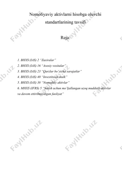 nomoliyaviy aktivlarni hisobga oluvchi standartlarining tavsifi — DOCX