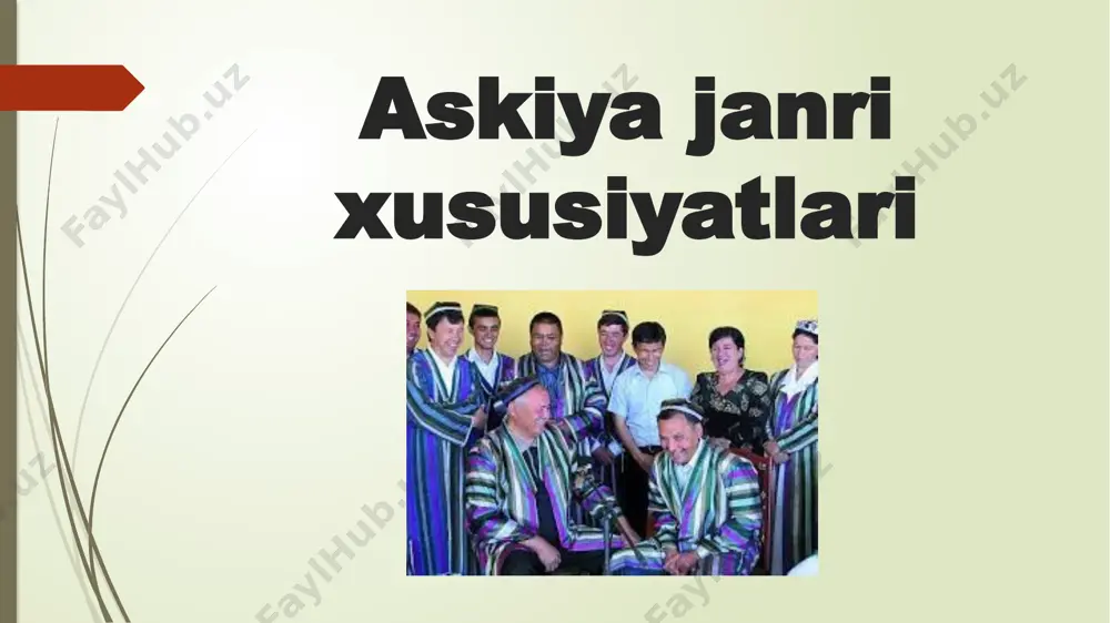 r. latifa arabcha so’zdan olingan bo’lib “mutoyiba”, “hazil” degan ma’nolarni anglatadi. u xalq hajviyotidagi janrlardan bo’lib, tanqidiy mazmundagi qisqa yumoristik hikoya hisoblanadi. “latifa” termini o’rnida dastlab “hikoya”, “haja”, “hazil”, “mutoyiba” atamalari qo’llangan. latifa qadimdan o’rta osiyo xalqlari orasida keng tarqalgan. latifalar qahramoni jonli va ta’sirchan so’zlaydigan, hazil-mutoyibaga boy, haqiqat va adolatni himoya qiluvchi shaxsdir. latifa syujetini qochiriq, kesatiq, piching to’la hajviy epizod va holatlar tashkil etadi. sarguzasht harakteridagi syujet sodda va lo’nda ifoda etiladi. latifaning ilk namunalari yusuf xos hojibning “qutadg’u bilig”, sa’diyning “guliston” asarlarida uchraydi. “afandi” termini “janob”, “muallim” ma’nolarini bildirib, shaxs nomining tarkibiy qismini tashkil etadi. u “ishidan yanglishib, kulgili ishlar qilib yuradigan odam”ni eslatadi. afandi dastlab faxriy unvon sifatida qo’llangan. afandi obrazi qariyb ming yillar davomida arablar, eroniylar, turklar, kavkaz, o’rta osiyo va qo’shni xalqlar yozma adabiyoti va folklorida mavjud latifalar zaminida yuzaga kelgan. nasriddin afandi e’tiboringiz uchun rahmat! image1.png image2.png /docprops/thumbnail.jpeg