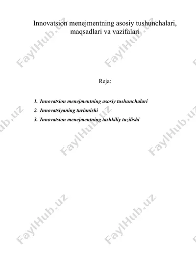 innovatsion menejmentning asosiy tushunchalari, maqsadlari va vazifalari — DOC