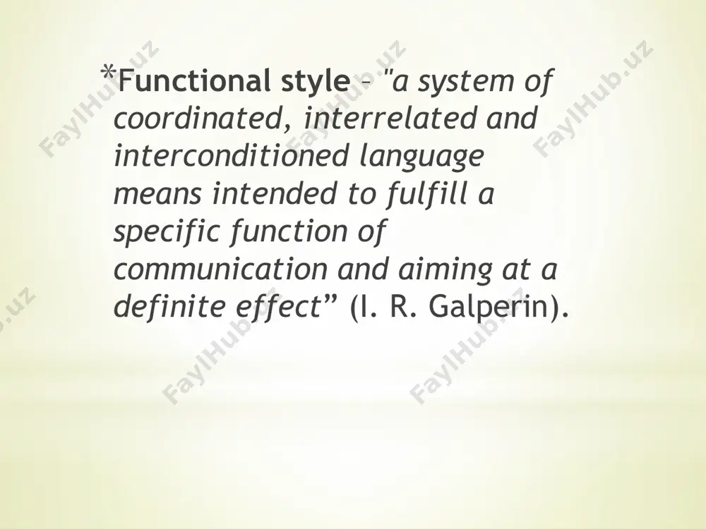sitional pattern: every document has its own stereotyped form. the form itself is informative and tells you with what kind of letter we deal with. syntactical features – the predominance of extended simple and complex sentences, wide use of participial constructions, homogeneous members. morphological peculiarities are passive constructions, they make the letters impersonal. there is a tendency to avoid pronoun reference. the publicist style - pragmatic function of persuasion directed at influencing the reader and shaping his views, in accordance with the argumentation of the author. the functions: to exert a constant and deep influence on public opinion, to convince the reader or the listener that the interpretation given by the writer or the speaker is the only correct one, to cause the audience to accept the point of view not only by logical argumentation, but by emotional appeal as well it is widely used for propaganda. the sub-styles are: …