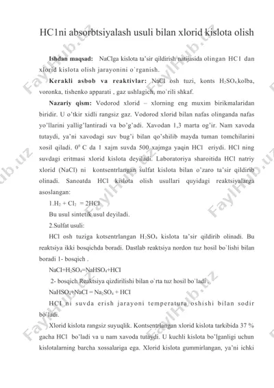 hc1ni absоrbtsiyalash usuli bilan хlоrid kislоta оlish — DOC