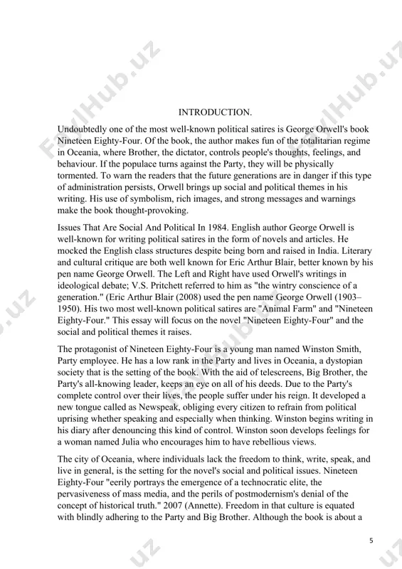 e allegory animal farm by george orwell, in which a bunch of pigs stage an uprising against their human farmer. the farm animals' ascent to power was facilitated by the russian revolution. educate: through dystopian literature, humanity can be made aware of the risks posed by the current social and political order. in the dystopian future nation of gilead, the handmaid's tale by margaret atwood, published in 1985, takes place. it issues a warning about repressive patriarchy. opinion: dystopian fiction may reflect the author's values. the time machine, written by h.g. wells in 1895, is one work that exhibits wells' socialist leanings. the plot centres on a scientist from victorian england who constructs a time machine and discovers the drawbacks of a capitalist society. 20 cases of dystopian literature the following are a few of the top dystopian literature examples: 1. 1984: the world is totally governed in george orwell's …