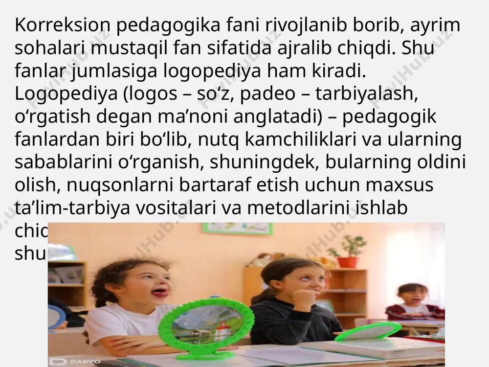 bo‘ladi. buning natijasida pastki oldingi tishlar yuqoridagi tishlar bilan birlashmaydi. (4-rasm) progeniya-pastki jag‘ oldinga chiqqan bo‘ladi (5-rasm) ochiq prikus-yuqori va pastki jag‘lar birlashganda ular orasida oraliq masofa qoladi. ayrim hollarda bu oraliq faqat oldingi tishlar orasida bo‘ladi (oldingi ochiq prikus). (6-rasm) yoni ochiq prikus o‘ng tomonli, chap tomonli va ikki tomonli bo‘lishi mumkin. tishlarning (tish qatorining) noto‘g‘ri tuzilishi ham dislaliyaga sabab bo‘lishi mumkin. tishlar va jag‘dagi kamchiliklarni bartaraf etish vrach-stomatolog tomonidan olib boriladi. tanglayning noto‘g‘ri tuzilishi ham tovushlarning to`g`ri talaffuziga xalaqit beradi. tor, baland yoki past, yassi tanglay ko`pchilik tovushlarning to`g`ri artikulyatsiyasiga imkon bermaydi. lablarining qalinligi ingichka va kam harakatchanligi ham lab va lab-tish tovushlarini aniq talaffuziga xalaqit beradi. funksional dislaliya va uning sabablari funksional dislaliyada pereferik nutq apparatining artikulyatsion qismida hech qanday organik buzilishlar, kamchiliklar kuzatilmaydi. dislaliya bolalarda taqlid asosidaham yuzaga ha yuzaga kelishi mumkin. tovushlar talaffuzi hali yetarli, to`g`ri shakllanmagan kichik yoshidagi bolalar bilan, tili chuchuk yoki noaniq, …