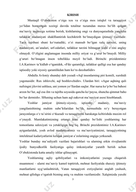 shu sohani yaxshi o‘zlashtirgan mutaxassislar tayyorlash barcha o‘quv muassasalarida ommaviy ravishda olib borilishi lozim. musiqiy ta'lim bir qancha fanlar qatori maktabdan boshlanib o'quvchi-yoshlarning qobiliyati, idroki, xotirasi va madaniy saviyasini o'stiradi, yangicha did va botiqqa ishonch bag'ishlaydi. shunday ekan, bunday ijodiy ishlarni amalga oshirishda musiqa o'qituvchisining kasbiy mahorati, bilimi va zexni asosli omildir. o‘zbekiston respublikasining birinchi prezidenti islom karimov rahnamoligida tayyorlangan va hozirgi kunda ham yosh avlod tarbiyasida muhim omil bo‘lib xizmat qilayotgan milliy dastur hamda ta’lim to‘g‘risidagi qonun, musiqa san’atini rivojlantirishdagi qarorlari o‘zbekiston respublikasi prezidenti sh.m.mirziyoevning 2017 yil 3 avgust kunidagi mamlakatimiz ijodkor ziyolilari bilan uchrashuvdagi fikrlari, 2017 yil 17 noyabrdagi “o‘zbek milliy maqom san’atini yanada rivojlantirish to‘g‘risida” gi qarori ilmiy asosini tashkil etadi.[footnoteref:1] [1: ўзбекистон респубикаси президентининг қарори. “ўзбек миллий мақом санъаини янада ривожлантириш чора тадбирлари тўғрисида”. халқ сўзи. 2017 йил, 18-ноябр 1-бет.] shavkat mirziyoyev o‘zbekistonni rivojlantirish bo‘yicha harakatlar strategiyasini tasdiqladi o‘zbekiston prezidenti 7-fevral kungi farmoni bilan 2017—2021-yillarda o‘zbekistonni …