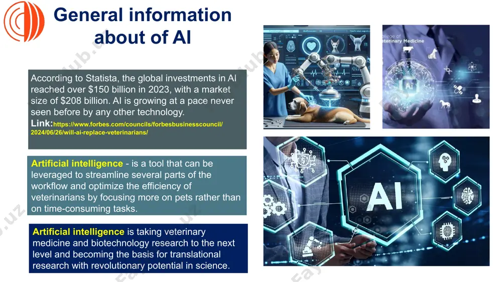 veterinary biotechnology and pharmaceuticals scientific research the vetfarm industry applications of ai in veterinary practice veterinarian electronic assistant sylvester.ai scribblevet redimal happydoc goldie vet diglabs top ai programs used in veterinary medicine ibm’s “ai assistants” betty ida by connecterra stethee maven pet ensuring privacy and security one of the main challenges associated with ai technologies is ensuring data privacy and security. lack of ethics and ethical rules ai may be smart, but that doesn't mean it's moral. there are no clear moral rules. false information and false diagnosis in some cases, ai may misdiagnose diseases based on falsely entered data. lack of experts in the veterinary field, there are not enough experts who can explain the decision-making processes of ai. existing problems in the application of ai in veterinary practice 1 2 3 4 5 6 a single international guideline for the use of ai in veterinary practice will be …