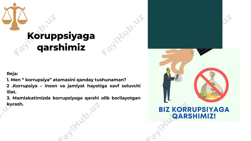 rqali inson tanish – bilish orqali ishga kiradi. bularni sanayversak, sanog’iga yetolmaymiz. tasavvur qiling. pul bilan o’qigan talaba o’qituvchi bo’ldi. u bir emas, minglab, millionlab o’quvchilarning qalbiga bilim urug’ini emas, savodsizlik urug’ini sepdi. u yillar o’tib hosilini berdi. jamiyatda bir emas, minglab , millionlab hech narsani his qilmaydigan hamda oila va jamiyat hayotini yaxshilash uchun harakat qilmaydigan insonlar ko’paydi. buni ongli odam ich- ichiga sig’dira olmaydi. yoki haydovchini olaylik. u o’qimasa, yo’l harakati qoidalarini bilmasa, yo’l harakati hodisalari ko’payib,insonlar hayoti xavf ostida qoladi. bu haqiqatdan hazrat alisher navoiy bobomiz aytganlaridek, elga zulm –ku! biz bu umr yo’llarida qaysi yo’ldan boramiz?! hozirgi davrda korrupsiya deb atalmish balo- ofatlardan qanday himoyalanib, unga qarshi kurash olib boramiz? inson bu yo’lda ishonch bilan o’z e’tiqodi asosida baxtimiz qomusi – konstitutsiyamiz belgilab bergan qonun- qoidalarga rioya etgandagina, albatta, to’g’ri yo’lda borishi, shubhasiz. biz baxtiyor ona yurt — o’zbekiston tuprog’ida yashayotganimizdan g’urur- iftixor bilan faxrlanamiz! avliyolar, …