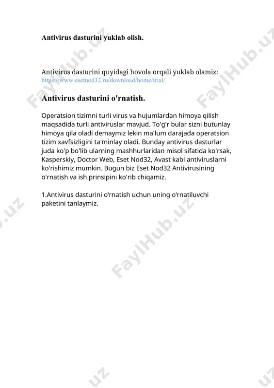 da ekanligini topa olishimiz uchun yordam beradi. (eslatma, yuqoridagilarni aktivlashtirish uchun ma'lum qadamlarni bosib o'tish kerak). 14.endi dasturning ishchi oynasi o'tganimizda antivirus o'zi avtomatik tarzda baza yangilanishini va dastur yangilanishi yuklab oladi va yangilanishni tugatish uchun otni qayta yuklashni tavsiya etadi. 15.dasturimiz o'z ishini boshladi va sizning operatsion tizimingizni o'z himoyasiga oldi. saytimiz a'zolariga yana bir maslahat, yuqoridagi rasmda qizil rang bilan belgilangan joyga e'tibor qaratishingizni so'raymiz, bujoyda agar yashil rang yonib turgan bo'lsa demak antivirus to'liq ishlamoqda degani, agar sariq ranga o'zgarsa antivirusimizda qandaydir kamchilik mavjud bo'ladi (bu kamchilik havfli emas), agar qizil rang bo'lsa antivirus operatsion tizimni kam kuch bilan himoya qilayotgan yoki umuman himoya qilmayotgan bo'ladi (bularga sabab bo'lishi mumkin, ba'zamiz eskirsa, aktivatsiya muddati tugasa va shu kabilar bo'lsihi mumkin). 15. image2.jpeg image3.jpeg image4.jpeg image5.jpeg image6.jpeg image7.jpeg image8.jpeg image9.jpeg image10.jpeg image11.jpeg image12.jpeg image13.jpeg image14.jpeg image15.jpeg image16.jpeg image17.jpeg image1.png
