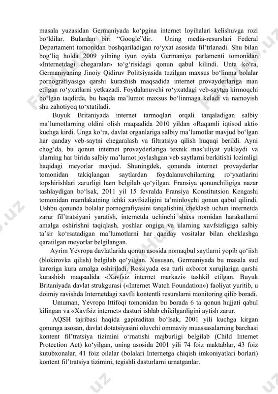 groq foydalanishga bo‘lgan intilishlarini har tomonlama qo‘llab-quvvatlaymiz. takror bo‘lsa-da, aytmoqchiman - axborot olamida qandaydir devor o‘rnatish, o‘z qobigiga o‘ralib, mahdudlikka yuz tutish yo‘li bizga aslo ma’qul emas. shu bilan birga, bugun yon-atrofimizda, uzoq-yaqin mintaqalarda yuz berayotgan voqealarni inobatga oladigan bo‘lsak, hali ongi, hayotiy qarashlari shakllanib ulgurmagan yoshlarni chalg‘itishga qaratilgan g‘arazli kuchlar ham internet imkoniyatlaridan o‘z manfaatlari yo‘lida foydalanishga urinayotgani va bunday intilishlarning qanday salbiy oqibatlarga olib kelishi mumkinligini e’tibordan soqit qilib bo‘lmaydi» deb ta’kidlaydi. internet - insoniyatning ulkan yutug‘i bo‘lib, bugungi hayotimizda qatta imkoniyatlar yaratgan bo‘lsa-da, bu mo‘jiza kuchli mafkuraviy ta’sir ko‘rsatish vositasi bo‘lib, jiddiy muammolarni keltirib chiqarayotgani ham hech kimga sir emas. jahon telekommunikatsiya tarmoqlari va ommaviy axborot vositalari orqali amalga oshirilayotgan axborot-madaniy va axborot-mafkuraviy ekspansiya jahonning turli mamlakatlarida tashvish uyg‘otmoqda. istiqbolda qaram bo‘lib qolish va mustaqillikni qo‘ldan chiqarish ehtimoli davlatlar rahbarlarini, jamoat institutlari va fuqarolarni xavotirga solmoqda. hozirning o‘zidayoq ko‘plab mamlakatlar o‘z madaniyati, an’analari va ma’naviy qadriyatlarini yot …