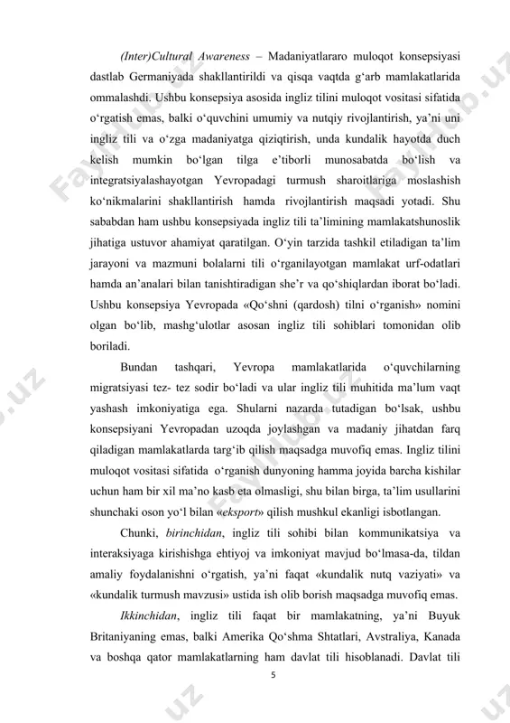 bo‘lgan mamlakatlarda clil (content and language integrated learning) yondashuvi ommalashmoqda.[footnoteref:3] [3: lightbown p.s., spada n. how languages are learned. – l.: oxford university press, 2006. – p234 .] o‘zbekistonda «humanity» (shaxsga yo‘naltirilgan) konsepsiyasi qabul qilingan va unga muvofiq boshlang‘ich ingliz tili ta’limida o‘quvchiga ta’lim jarayoni va madaniyatlararo kommunikatsiya (muloqot)ning markaziy sub’yekti maqomi beriladi, uning qiziqish va ehtiyojlariga ustuvor ahamiyat qaratiladi. ingliz tilida nutqiy faoliyat yuritish o‘quvchi shaxsini shakllantirishga yo‘naltiriladi, ya’ni o‘rganilayotgan til sohibi yaratgan madaniy merosni o‘zlashtirishga erishiladi. tinglab tushunish, gapirish, o‘qish, yozuv jarayonida o‘quvchi oldin egallagan ijtimoiy, madaniy, lisoniy, emotsional tajribasini boyitadi. 2. a1 darajadagi guruhlarda ingliz tili o’qitish tamoyillari ta’lim tarbiya jarayoni didaktik, psixologik, lingvistik, metodik va boshqa qonuniyatlarga amal qiladi. ularning ayrimlari barcha fanlar uchun umumiy bo‘lishi mumkin. bu qonuniyatlar ta’limning umumdidaktik tamoyili deyiladi. boshqa qonuniyatlar esa ayrim fanlarni o‘qitishga xos bo‘lishi mumkin, masalan; ingliz tili o‘qitish tamoyillari. tamoyil tushunchasi didaktikada hali to‘la hal etilmagan. agar bir …