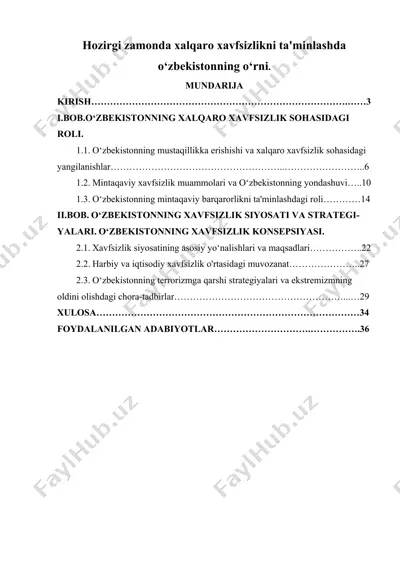 o‘zbekistonning xalqaro xavfsizlikni ta'minlashdagi roli — DOCX