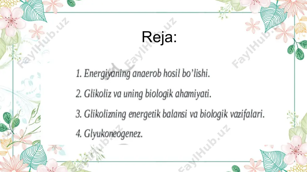 e click here to add the text, the text is the extraction of your thought add title here click here to add the text, the text is the extraction of your thought energiya hosil bo'lishi glyukoza parchalanishi nafas olishda yugurishda aerob jarayonlar natijasida anaerob jarayonlar natijasida moddalar almashinuvi yog' parchalanishi e'tiboringiz uchun rahmat! image3.png image4.jpeg image5.jpeg image6.jpeg image7.jpeg image8.png image9.jpeg image10.jpeg image11.jpeg