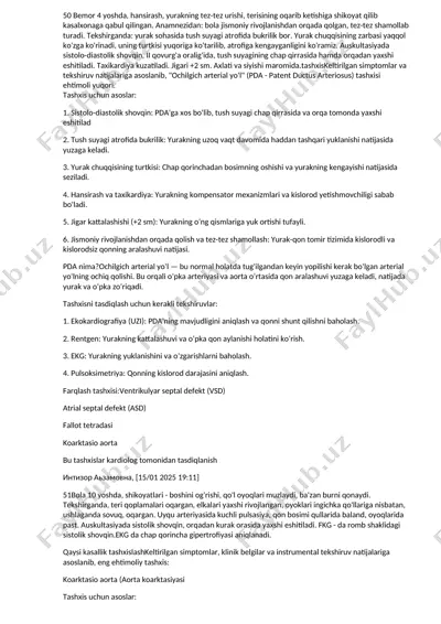 ochilgich arterial yo'l (pda) tashxisi — DOCX