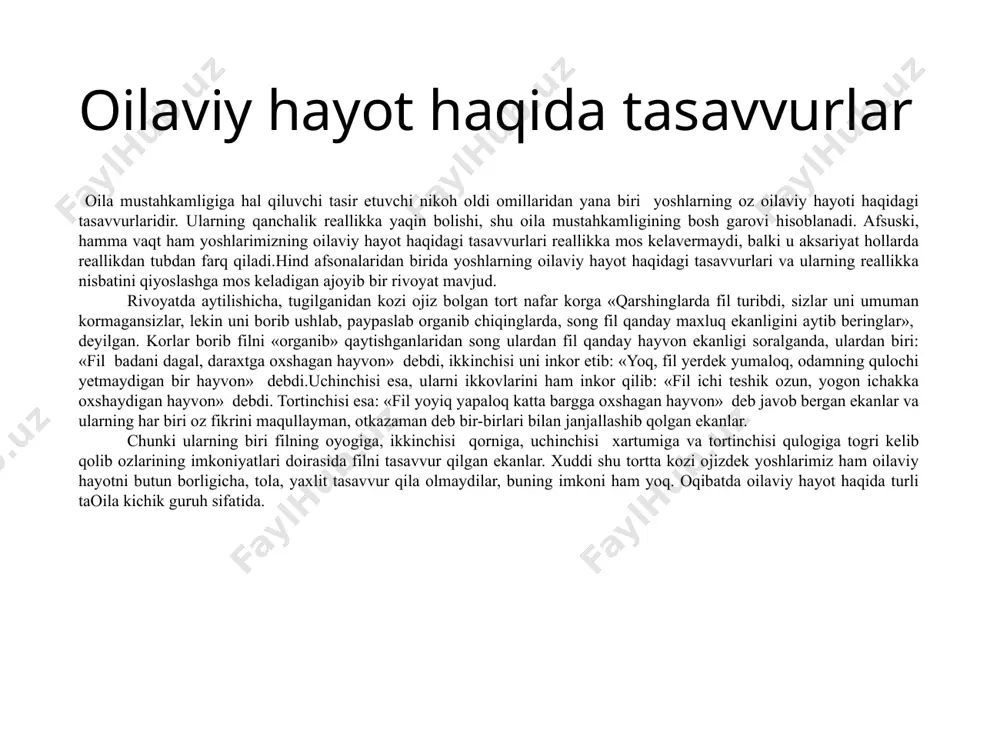 amasdan maxsus psixologik tadqiqotlarda va ulardan olingan natijalar asosida yozilgan ilmiy psixologik adabiyotlarda yosh oilalarda er-xotin munosabatlarining shakllanishi va rivojlanishining umumiy mexanizmlarga oid tegishli ma�lumotlar keltirib o�tilgan. umuman yosh oilalarda er-xotin munosabatlarining qay tarzda rivojlanishi avvalo shu yosh oilaning yuzaga kelishiga asos bo�lgan nikoh oldi omillarining xarakteriga, shu oilalarning yuzaga kelish shart-sharoitlari bilan uzviy bog�liqdir. bular haqida oldingi mavzuda qisman to�xtalib o�tdik. albatta, yosh oila yuzaga kelar ekan, ular bir-birlarini sevib turmush qurishganmi, qarindosh-urug�chilik, tanish-bilishchilik, sovchilik, hisob tufaylimi yoki stereotip bo�yichami, qanday bo�lishidan qat�i nazar nikohning ilk kunlarida ularning bir-birlariga nisbatan bo�lgan o�zaro munosabatlarida, er-xotin o�rtasidagi shaxslararo munosabatlarda emotsional ko�tarinkilik, hissiy rang-baranglik darajasi yuqori bo�ladi. muloqot odamlarning oʻzaro fikri muloqotda buyruq ohangining ustunligi, do�q-po�pisa ohangida keskin shaklda muomalada bo�lish, suhbatdosh nomiga tez-tez bildirilib turiladigan e�tirozlar, uning xatti-harakati va fikrlaridan norozilikni ifodalash, yo�l bermaslik va tajovo�zkorlikni namoyon qilish, oilada o�zaro raqobat (yoki hukmronlik-bo�ysinuvchanlik) munosabatlarini yuzaga keltiradi. befarqlik, e�tiborsizlik, qo�pollik, bemehrlik, behurmatlik …