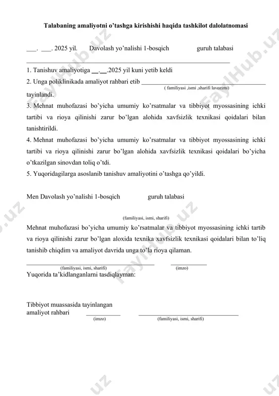 (oraliq sohasini yuvish) texnikasi; 4 2 5 nafas tizimi kasalliklari. nafas tizimi kasalliklari bilan kasallangan bemorlarni parvarishi va ularning nazorati. ogʻir yotgan bemorga tuvak (sudna) tutish texnikasi; 4 2 6 yurak-qon tomir tizimi kasalliklari. yurak-qon tomir tizimi kasalliklari bilan kasallangan bemorlarni parvarishi va ularning nazorati. ogʻir yotgan bemorlarda yotoq yaralar profilaktikasini oʻtkazish qoidalari; 4 2 7 hazm tizimi kasalliklari. hazm tizimi kasalliklari bilan kasallangan bemorlarni parvarish qilish va ularning nazorati. turli yoshdagi bemorlarni ovqatlantirish; 4 2 8 buyrak va siydik ajratuv yoʻllari kasalliklari bilan kasallangan bemorlarni parvarishi va ularning nazorati. bemorlarni transportirovka qilish; 4 2 9 qo‘l gigiyenasi. qo‘l yuvish texnikasi. tana haroratini oʻlchash; 4 2 10 organizmni chiniqtirish usullari; аrterial qon bosimini oʻlchash texnikasi; 4 2 11 akseleratsiya tushunchasi; аntropometriyani oʻtkazish va uning ahamiyati; 4 2 12 zararli odatlarni bartaraf etish tamoillari; nafas va yurak toʻxtaganda shoshilinch birinchi yordam (sunʼiy nafas berish, yurakni bilvosita uqalash) berish. 4 2 13 …