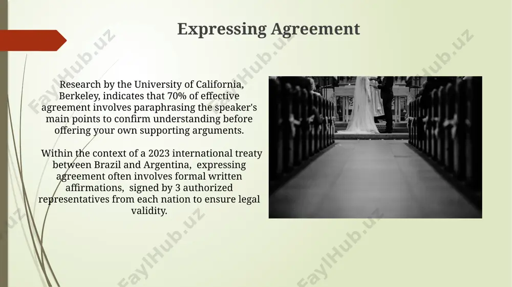 itions, exceeding 190 in some instances. types of disagreement the geographic location of disputants can influence the type of disagreement disagreements can be categorized by intensity: a level 1 disagreement might involve a minor difference of opinion on, say, the best pizza topping in new york city (pepperoni vs types of agreement international trade agreements, involving dozens of countries and hundreds of detailed stipulations, exemplify complex forms of agreements. for instance, the 1994 gatt agreement, with its 23 original signatory nations, shows the scale and complexity possible within formal, internationally recognized agreements. beyond simple "yes" or "no," agreements encompass nuanced levels of commitment the role of communication miscommunication, often stemming from unclear language or differing interpretations of tone, can lead to 50% of failed project collaborations, highlighting the importance of concise, structured communication in global teams based in locations such as berlin. effective communication, involving at least 3 verbal and …