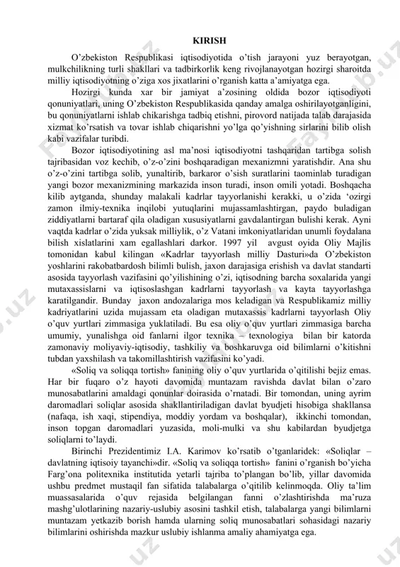 a, moli-mulki va shu kabilardan byudjetga soliqlarni to’laydi. birinchi prezidentimiz i.a. karimov ko’rsatib o’tganlaridek: «soliqlar – davlatning iqtisoiy tayanchi»dir. «soliq va soliqqa tortish» fanini o’rganish bo’yicha farg’ona politexnika institutida yetarli tajriba to’plangan bo’lib, yillar davomida ushbu predmet mustaqil fan sifatida talabalarga o’qitilib kelinmoqda. oliy ta’lim muassasalarida o’quv rejasida belgilangan fanni o’zlashtirishda ma’ruza mashg’ulotlarining nazariy-uslubiy asosini tashkil etish, talabalarga yangi bilimlarni muntazam yetkazib borish hamda ularning soliq munosabatlari sohasidagi nazariy bilimlarini oshirishda mazkur uslubiy ishlanma amaliy ahamiyatga ega. 1.mavzu: kirish. soliqlarning iqtisodiy mazmuni, tarixiy shakllanishi zaruriyati va ahamiyati. reja: 1.soliq va soliqqa tortish fanining predmeti va o’rganish obyektlari. 2. soliqlarning obyektiv zaruriyati va ahamiyati. 3. soliq funktsiyalari, elementlari va soliqqa tortish tamoyillari. soliq tushunchasi iqtisodiy kategoriya sifatida davlatning paydo bo‘lishi va uning faoliyati davomiyligi bilan bevosita bog’liqdir. soliq tushunchasi tor ma’noda davlat ixtiyoriga soliq to‘lovchilardan majburiy tartibda undiriladigan pul tushumlarini ifodalaydi. tarixan soliqlar davlatni saqlab turush uchun zarur bo‘lgan majburiy to‘lovlar …