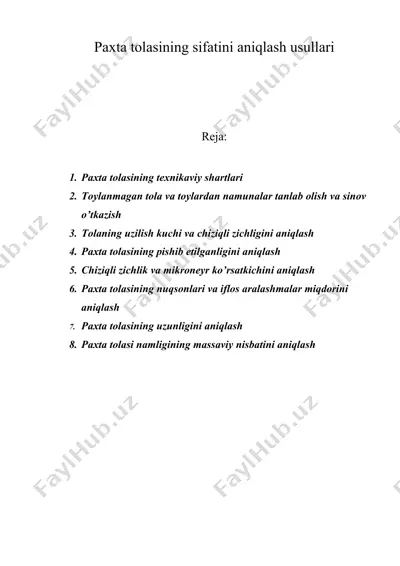 paxta tolasining sifatini aniqlash usullari — DOC